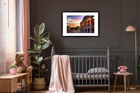 Fotolijst incl. Poster - Het Colosseum in Rome bij een zonsondergang - 90x60 cm - Posterlijst