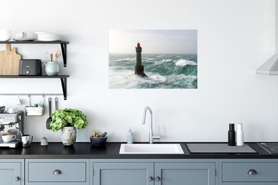 Affiche Le Phare Français de la Jument entre les vagues 60x40 cm - Tirage photo sur Poster (décoration murale salon / chambre)