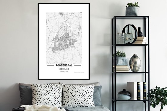 Photo encadrée - Plan de la ville Roosendaal cadre photo noir avec passe partout blanc 80x120 - Plan 80x120 cm - Affiche encadrée (Décoration murale salon / chambre)