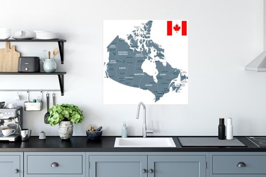 Affiche Illustration du Canada en gris avec le drapeau - 120x90 cm