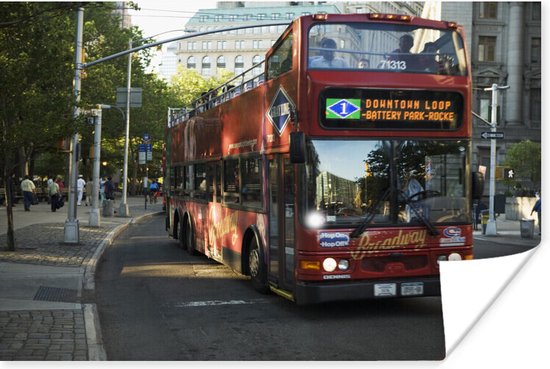 Dubbeldekker bus in New York Poster 180x120 cm - Foto print op Poster (wanddecoratie woonkamer / slaapkamer) XXL / Groot formaat!