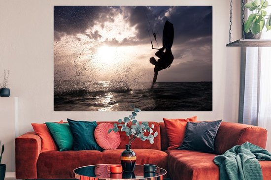 Poster Kitesurf homme papier 180x120 cm - Tirage photo sur Poster (décoration murale salon / chambre) XXL / Groot format!