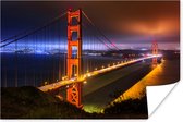 Poster De Golden Gate Bridge in de nacht verlicht - 120x80 cm