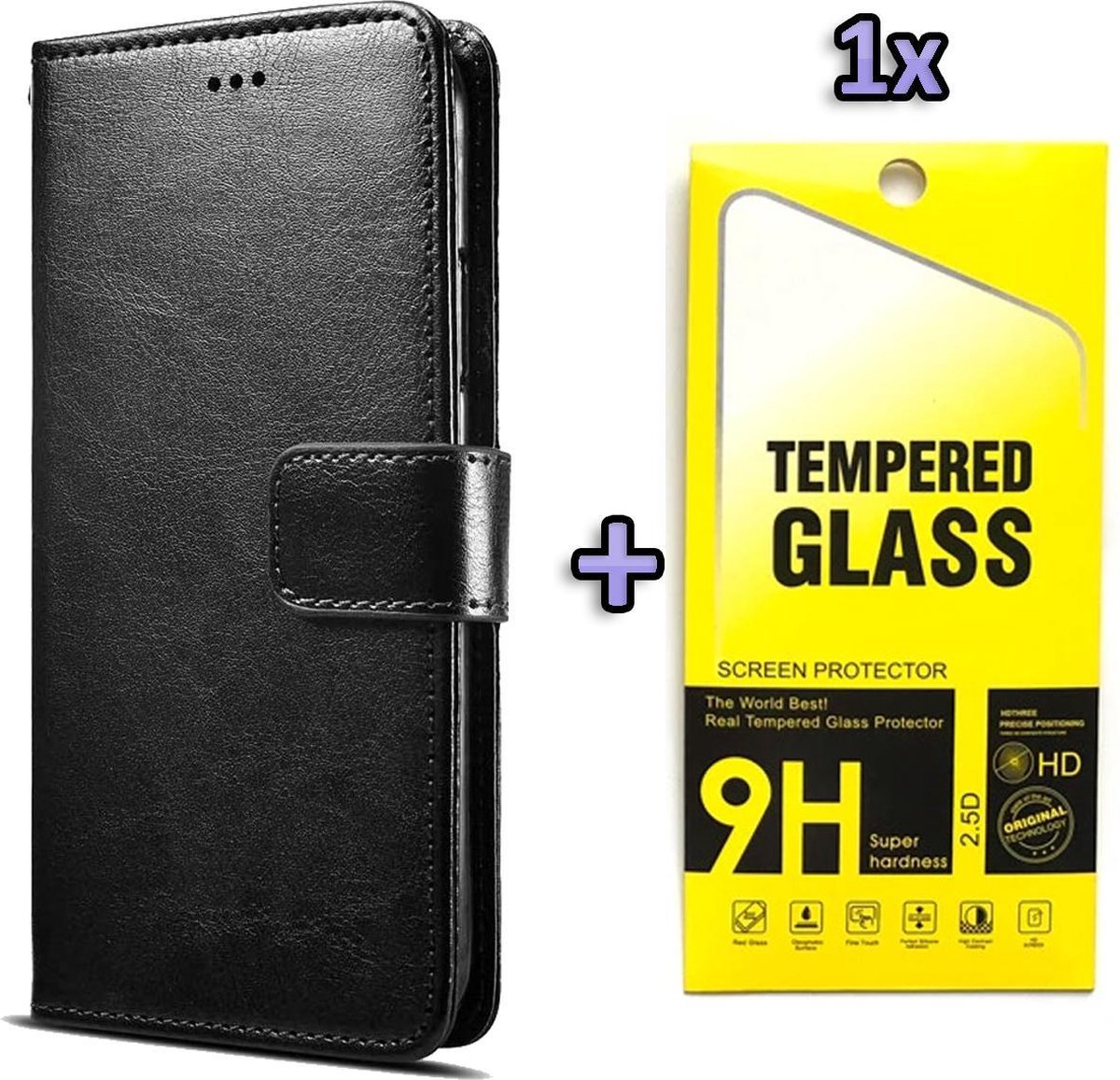 HB Hoesje Geschikt voor Nokia 1.4 Zwart & Glazen Screenprotector - Portemonnee Book Case - Kaarthouder & Magneetlipje