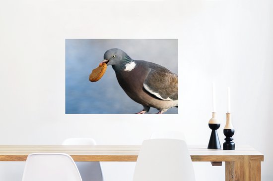 Poster Un vilain pigeon avec un biscuit dans la bouche 60x40 cm - Tirage photo sur Poster (décoration murale salon / chambre) / Poster Vogels