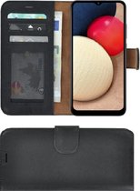 Geschikt voor Samsung Galaxy A02s Hoesje - Bookcase - A02s Hoesje Book Case Portemonnee Wallet Echt Leder Zwart Cover