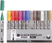 Glas- & Porseleinstiften, lijndikte: 1-2 mm, diverse kleuren, dekkend, 12stuks