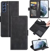 Samsung Galaxy S21 FE hoesje - MobyDefend Luxe Wallet Book Case (Sluiting Zijkant) - Zwart - GSM Hoesje - Telefoonhoesje Geschikt Voor Samsung Galaxy S21 FE
