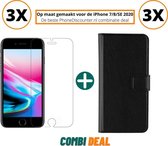 Fooniq Boek Hoesje Zwart 3x + Screenprotector 3x - Geschikt Voor Apple iPhone 7/8/SE 2020