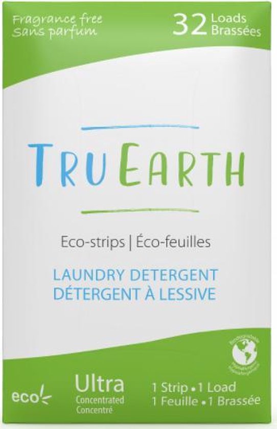 Tru Earth Eco Wasstrips Parfumvrij (32 wasbeurten) - wasstrips - duurzaam wasmiddel - 95% ruimtebesparing - plasticvrij - zero waste - vegan