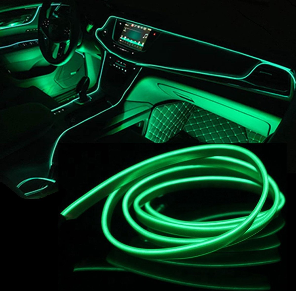LED strip -- EL Wire -- 5 Meter -- Auto interieur verlichting -- Groen -- USB Aansluiting