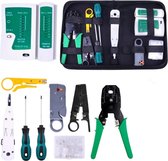 Netwerk Tester - Compleet - Met 15 meter cat. 6 netwerkkabel - Set in etui- RJ45/RJ12/RJ11/Cat5/Cat5e/Cat6/UTP/LAN - Kabeltester Met Krimptang & LSA tang