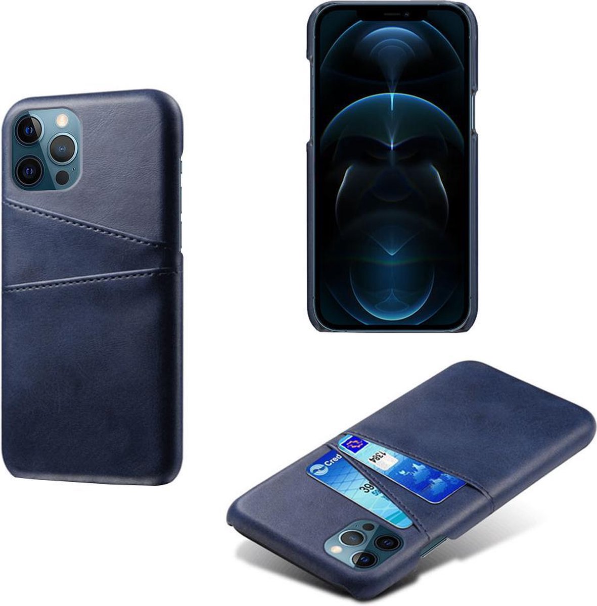 Backcover met Opbergvakjes + PMMA Screenprotector voor iPhone 12 / 12 Pro _ Blauw