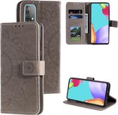 Voor Samsung Galaxy A72 5G / 4G Totem Bloem Reliëf Horizontale Flip TPU + PU Leren Case met Houder & Kaartsleuven & Portemonnee (Grijs)