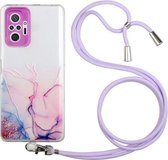 Voor Xiaomi Redmi Note 10 Pro Holle Marmeren Patroon TPU Schokbestendige Beschermhoes met Nekkoord Touw (Roze)