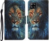 Voor Samsung Galaxy A22 4G Gekleurde Tekening Patroon Horizontale Flip PU Lederen Case met Houder & Kaartsleuven & Portemonnee & Lanyard (Leeuw)