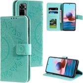 Voor Xiaomi Redmi Note 10 5G Totem Bloem Reliëf Horizontale Flip TPU + PU Lederen Case met Houder & Kaartsleuven & Portemonnee (Groen)