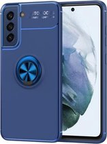 Voor Samsung Galaxy S21 FE 5G metalen ringhouder 360 graden roterende TPU-hoes (blauw + blauw)