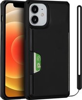 Armor schokbestendig TPU + pc-hardcase met kaartsleufhouder Funtion voor iPhone 12 mini (zwart)