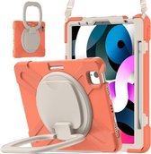 Siliconen + pc-beschermhoes met houder en schouderriem voor iPad Air (2020) 10.9 (koraal oranje)