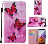 Voor Xiaomi Mi 11 Pro Cross Texture Painting Pattern Horizontale Flip Leather Case met Houder & Kaartsleuven & Portemonnee & Lanyard (Roze Vlinder)
