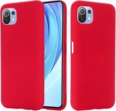 Voor Geschikt voor Xiaomi Mi 11 Lite effen kleur vloeibare siliconen valbestendige volledige dekking beschermhoes (rood)