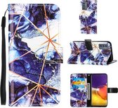 Voor Samsung Galaxy A82 5G Marmer Stiksels Horizontale Flip PU Lederen Case met Houder & Kaartsleuven & Portemonnee & Lanyard (Marineblauw)