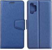 Voor Samsung Galaxy A32 5G Zijden Textuur Horizontale Flip Leren Case met Houder & Kaartsleuven & Portemonnee & Fotolijst (Blauw)