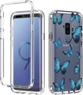 Voor Samsung Galaxy S9 Plus 2 in 1 hoog transparant geverfd schokbestendig PC + TPU beschermhoes (blauwe vlinder)