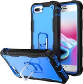 PC + rubberen 3-lagen schokbestendige beschermhoes met roterende houder voor iPhone 8 Plus / 7 Plus (zwart + blauw)