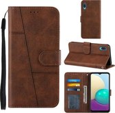 Voor Samsung Galaxy A02 / M02 Stiksels Kalf Textuur Gesp Horizontale Flip Leren Case met Houder & Kaartsleuven & Portemonnee & Lanyard (Bruin)