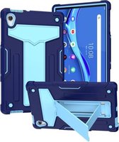 Voor Lenovo Tab M10 HD 2e generatie TB-X306X T-vormige beugel Contrastkleur Schokbestendig pc + siliconen platte beschermhoes (marineblauw + blauw)