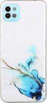 Voor Samsung Galaxy A22 5G hol marmerpatroon TPU nauwkeurig gat beschermhoes (blauw)