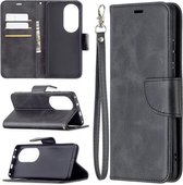 Voor Huawei P50 Pro Retro Lamsvacht Textuur Pure Kleur Horizontale Flip PU Lederen Case met Houder & Kaartsleuven & Portemonnee & Lanyard (Zwart)