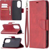Voor Huawei P50 Retro Lamsvacht Textuur Pure Kleur Horizontale Flip PU Lederen Case met Houder & Kaartsleuven & Portemonnee & Lanyard (Rood)