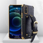 Voor Samsung Galaxy A52 5G / 4G gegalvaniseerde TPU krokodillenpatroon lederen tas met polsband (zwart)