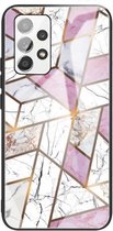 Voor Samsung Galaxy A72 5G / 4G Abstract Marble Pattern Glass beschermhoes (Rhombus White Purple)