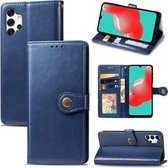 Voor Samsung Galaxy A32 4G Effen Kleur Lederen Gesp Telefoon Case met Lanyard & Fotolijst & Kaartsleuf & Portemonnee & Stand Functie (Blauw)