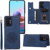 Voor Xiaomi Redmi Note 10 Pro Max Mandala Reliëf PU + TPU Case met Houder & Kaartsleuven & Fotolijst & Band (Blauw)