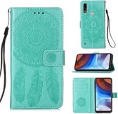 Voor Motorola Moto E7 Power Dream Catcher Afdrukken Horizontale Flip Leren Case met Houder & Kaartsleuven & Portemonnee & Lanyard (Groen)