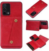 Voor OPPO Realme X7 Pro Ultra dubbele gesp PU + TPU schokbestendige magnetische beschermhoes met kaartsleuf en houder (rood)