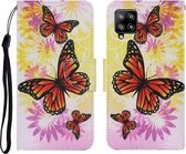 Voor Samsung Galaxy A22 4G Gekleurde Tekening Patroon Horizontale Flip PU Lederen Case met Houder & Kaartsleuven & Portemonnee & Lanyard (Chrysanthemum Vlinder)