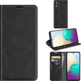 Voor Samsung Galaxy A02 / M02 Retro-skin Business magnetische zuignap lederen tas met houder & kaartsleuven & portemonnee (zwart)