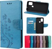 Voor Motorola Moto G30 Butterfly Flower Pattern Horizontale Flip Leather Case met houder & kaartsleuven & portemonnee (blauw)