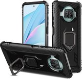 Voor Geschikt voor Xiaomi Mi 10T Lite 5G / Mi 10i 5G / Redmi Note 9 Pro 5G (CN-versie) Koolstofvezel beschermhoes met 360 graden roterende ringhouder (zwart)