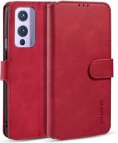 Voor OnePlus 9 DG.MING Retro Oil Side Horizontale Flip Leren Case met Houder & Kaartsleuven & Portemonnee (Rood)