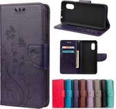 Voor Samsung Galaxy Xcover 5 Butterfly Flower Pattern Horizontale Flip Leather Case met houder & kaartsleuven & portemonnee (Deep Purple)