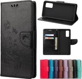 Voor Samsung Galaxy A72 5G / 4G vlinderbloempatroon horizontale flip lederen tas met houder & kaartsleuven en portemonnee (zwart)