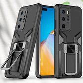 Voor Huawei P40 Pro Armor 2 in 1 PC + TPU magnetisch schokbestendig hoesje met opvouwbare houder (zwart)