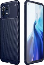 Voor Geschikt voor Xiaomi Mi 11 Lite koolstofvezel textuur schokbestendig TPU-hoesje (blauw)